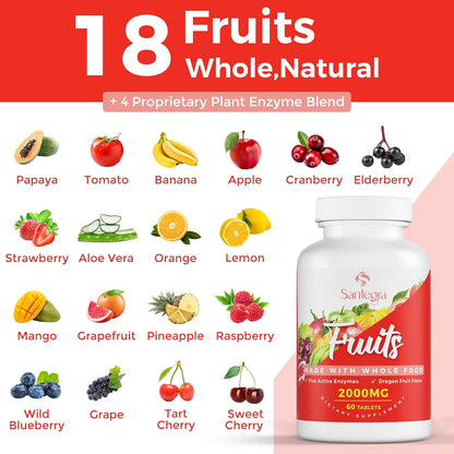 2000 mg Fruit and Vegetable Supplement, 35+ Fruits and Vegetables for Daily Variety, 100% Whole Food Superfoods, Natural Vitamins for Women & Men, Sugar-Free, Gluten-Free, Vegan, 240 Tablets