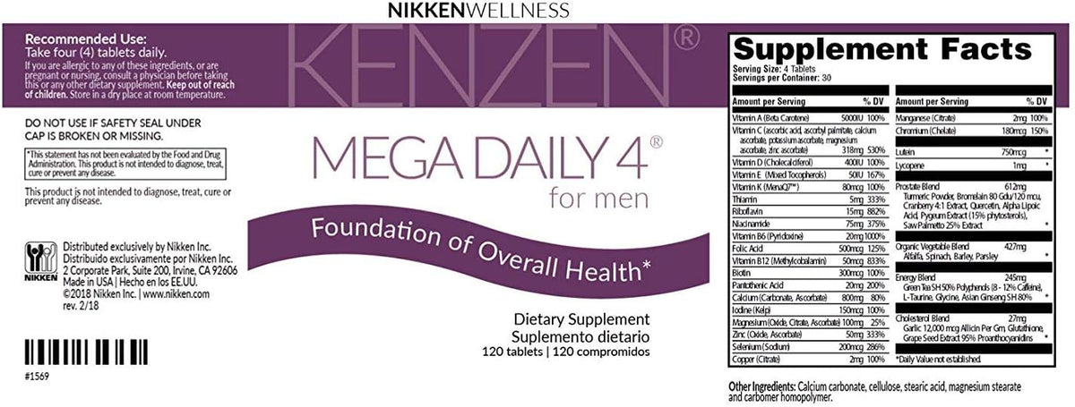 NIKKEN Mega Daily 4 for Men (1569) - Support Daily Nutrition - Natural Antioxidants from Organic Vegetables and Traditional Garden Herbs - 120 Tablets - görsel 2