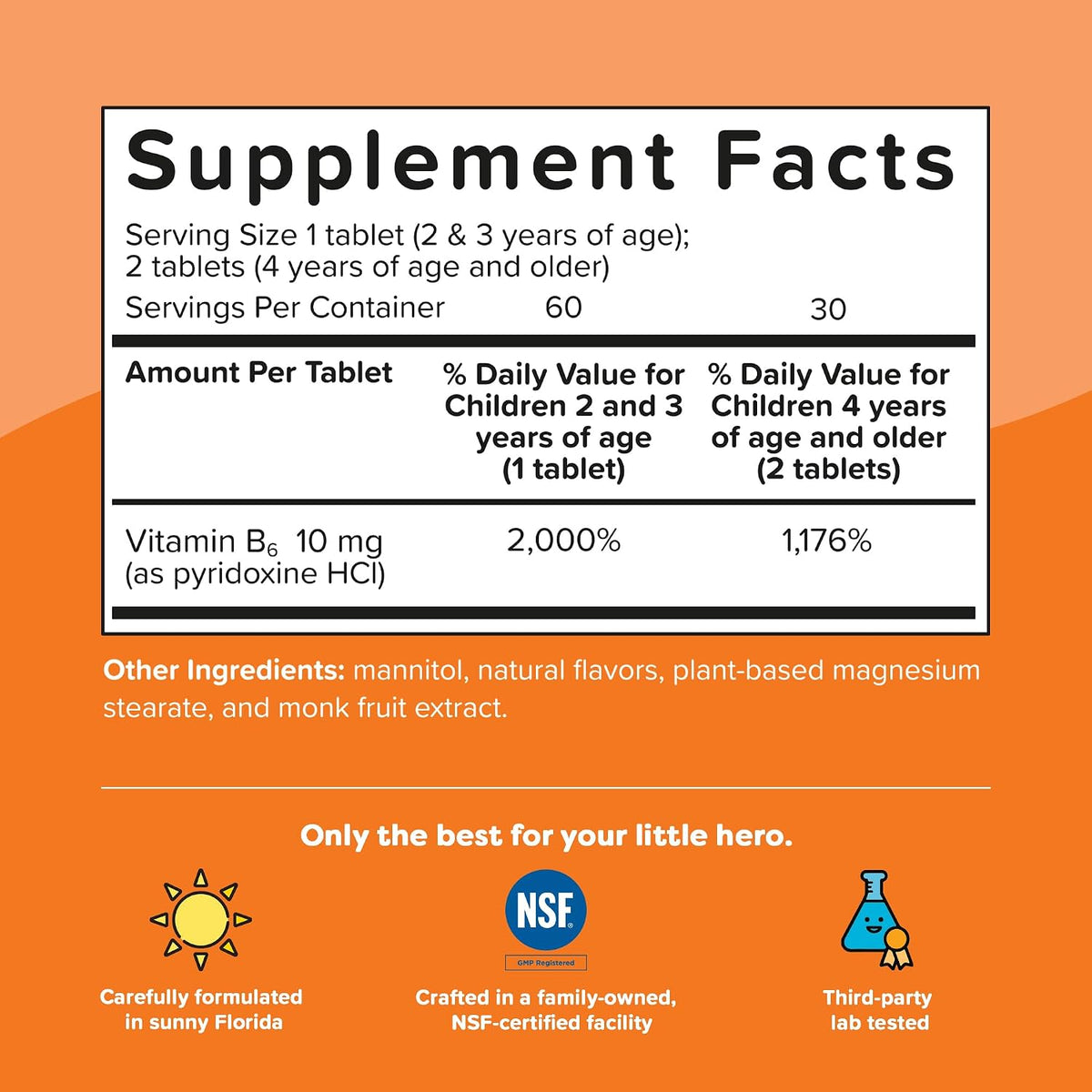 Renzo's Bright & Brainy Vitamin B6, Dissolving Kids Vitamin B6, 60 Sugar-Free Melty Tabs, Oh Oh Oh Orange Flavoured - görsel 6