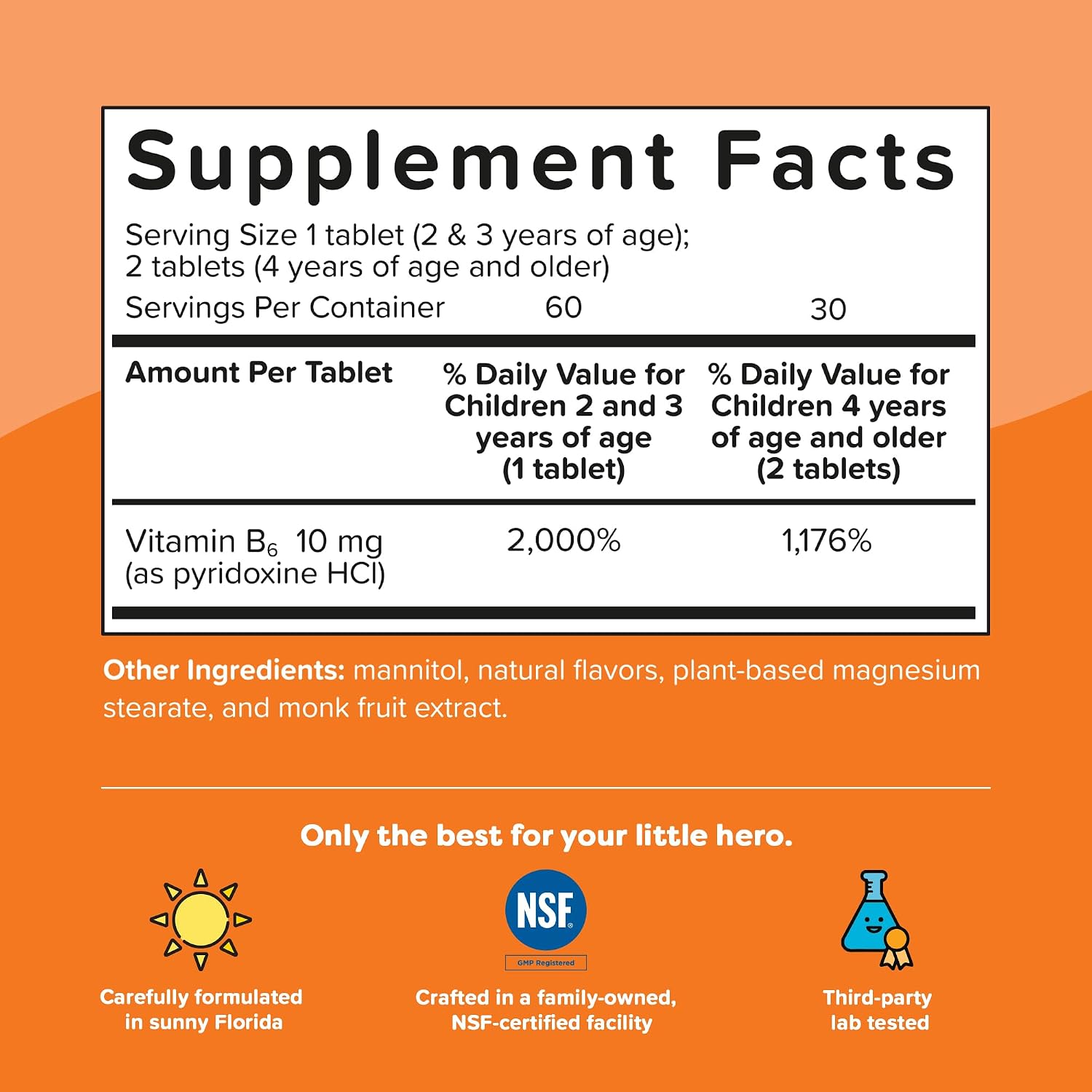 Renzo's Bright & Brainy Vitamin B6, Dissolving Kids Vitamin B6, 60 Sugar-Free Melty Tabs, Oh Oh Oh Orange Flavoured - görsel 6