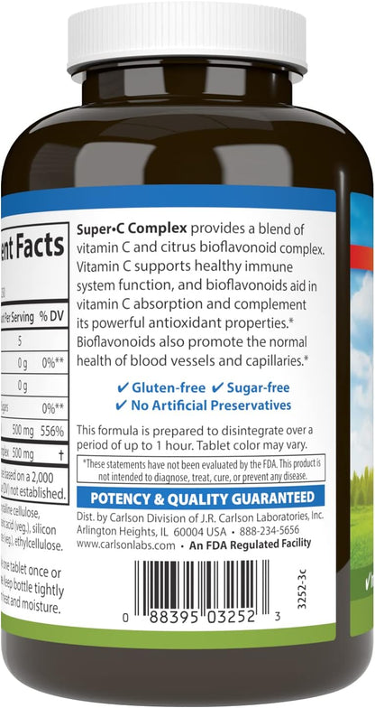 Carlson Super-C Complex - Vitamin C & Citrus Bioflavonoids, 250 Vegetarian Tablets