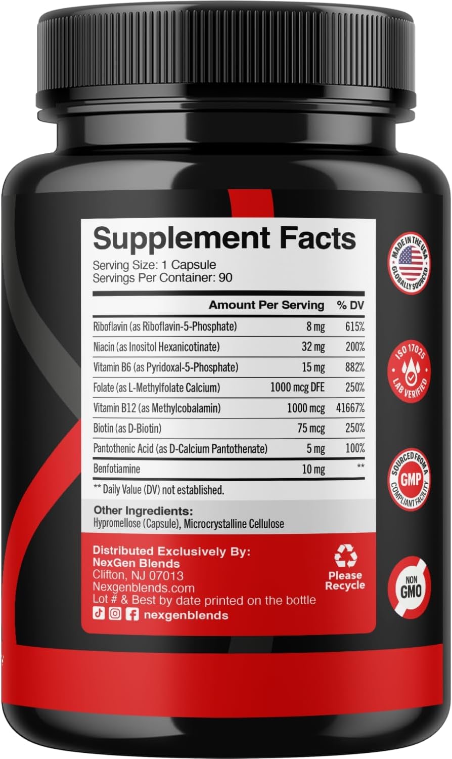 Methylated B Complex Vitamin Supplement – Bioactive Methyl B Complex with 5-MTHF Folate & B12 Methylcobalamin, 90 Capsules - görsel 2