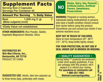 Spring Valley Beetroot 1000mg Food Supplement, 90 Capsules