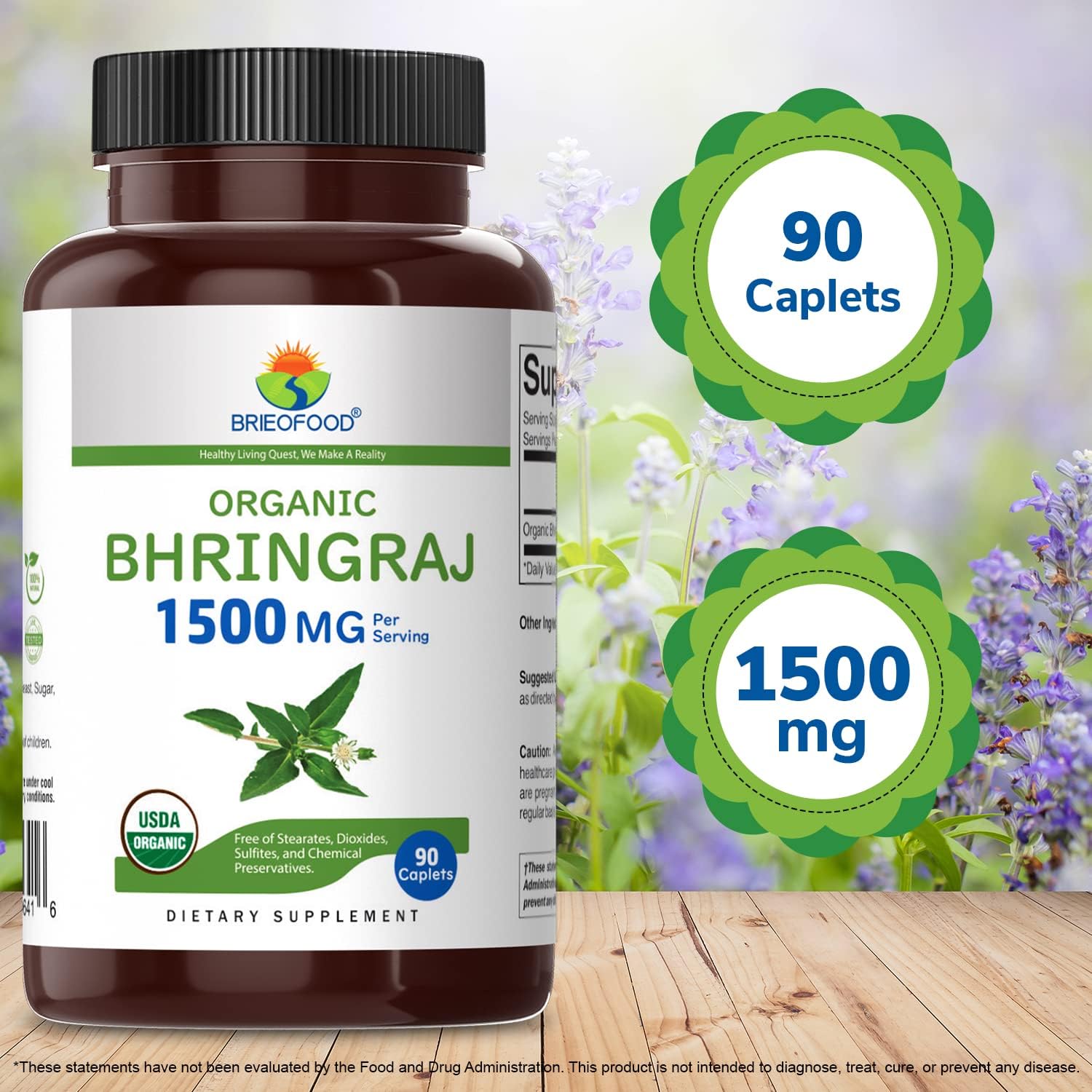 Brieofood Organic Bhringraj 1500mg, 45 Servings, 90 Vegetarian Tablets - görsel 3