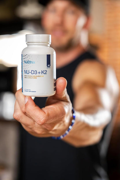 NuEthix Formulations NU-D3 + K2 - Vitamin D3 and K2 5000 IU Food Supplement with Reishi Mushroom, Magnesium & Zinc - 60 Capsules