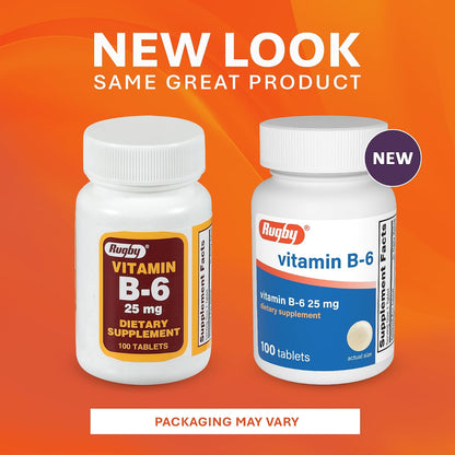 Rugby Vitamin B-6 Tablets - 25mg Vitamin B6 - Food Supplement - 100 Tablets
