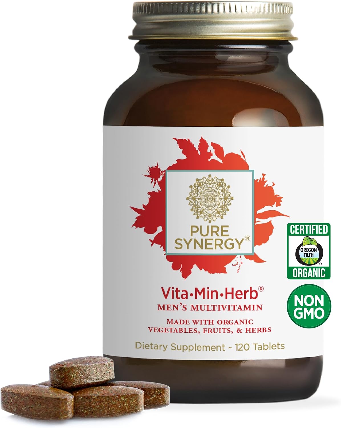 Pure Synergy Vita·Min·Herb for Men - Comprehensive Multivitamin Supplement with Organic Whole Food Ingredients (120 Tablets) - görsel 1