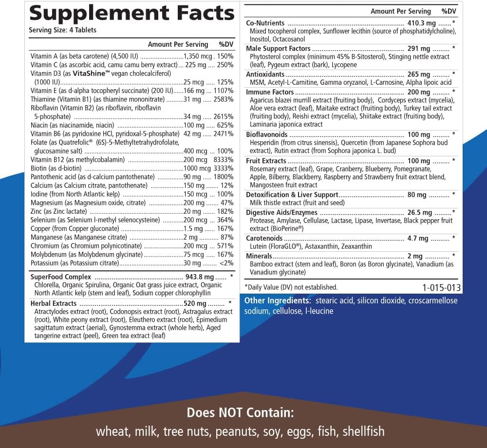 PURE ESSENCE LABS Longevity Multivitamin for Men Over 40 – Super Energetic with Superfoods, Minerals, Enzymes, Vitamin D3, B12, Biotin – 120 Tablets - görsel 4