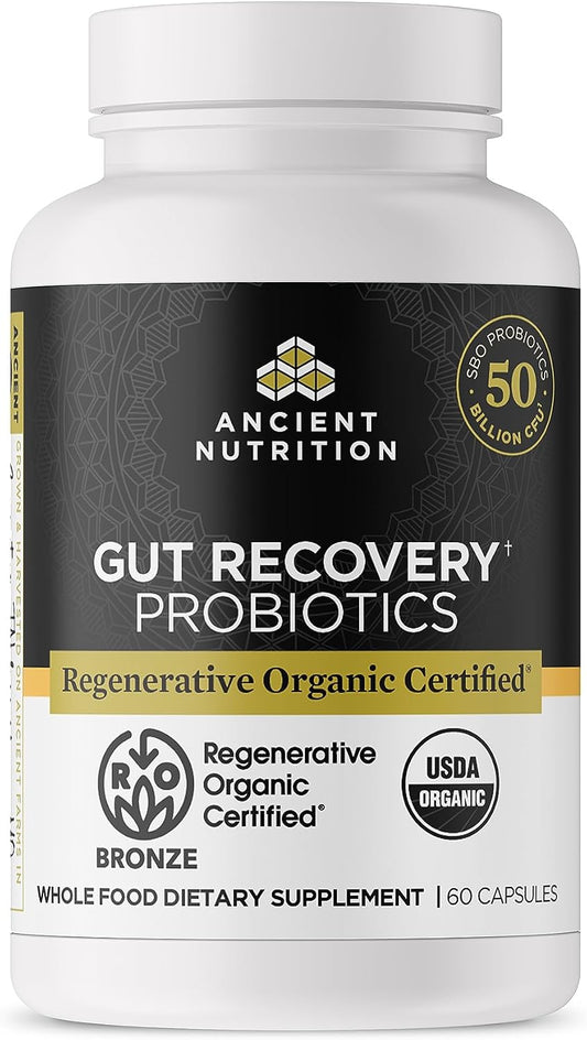 Ancient Nutrition Regenerative Organic Certified Probiotics for Gut Recovery, 50 Billion CFU, 60 Capsules