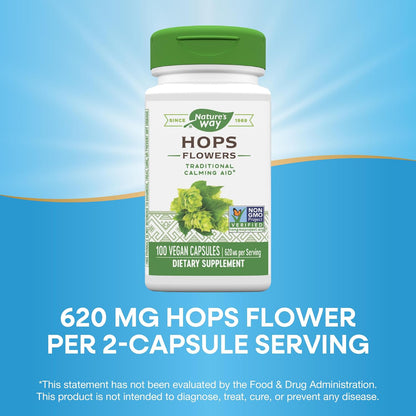 Nature's Way Premium Herbal Hops Flowers - 620 mg per Serving, 100 Vcaps