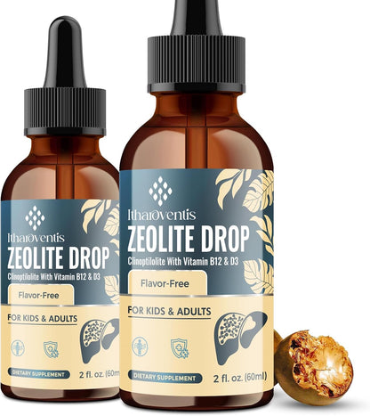 Itharoventis Zeolite Drops for Children and Adults – Natural Clinoptilolite with Methyl B12 & D3, Monk Fruit Flavour, 118 ml