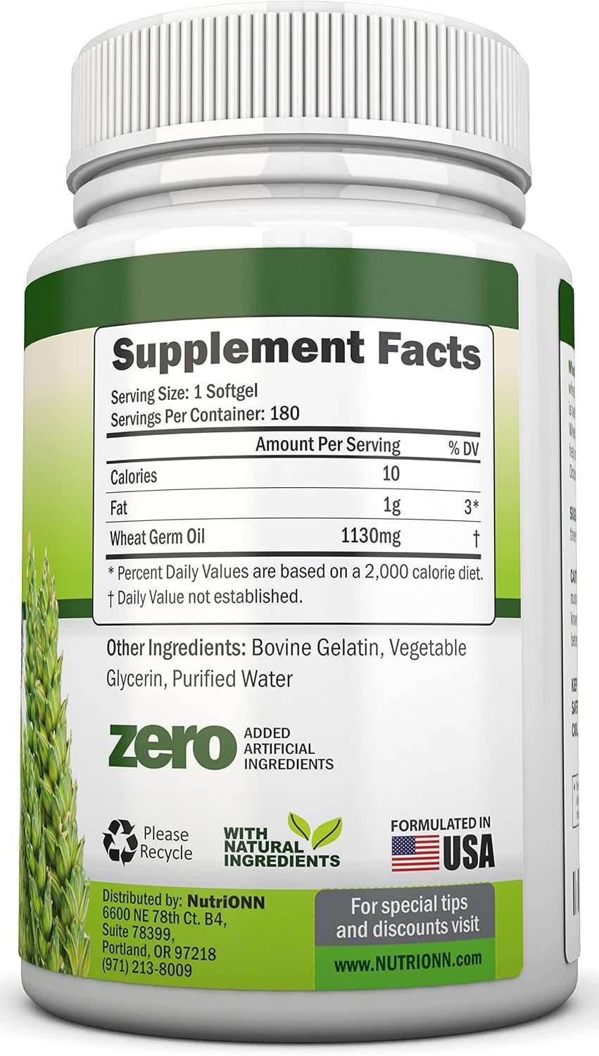 Wheat Germ Oil – 1130 mg – 180 Soft Capsules – Cold-Pressed & Non-GM – Natural Source of Vitamin E - görsel 2