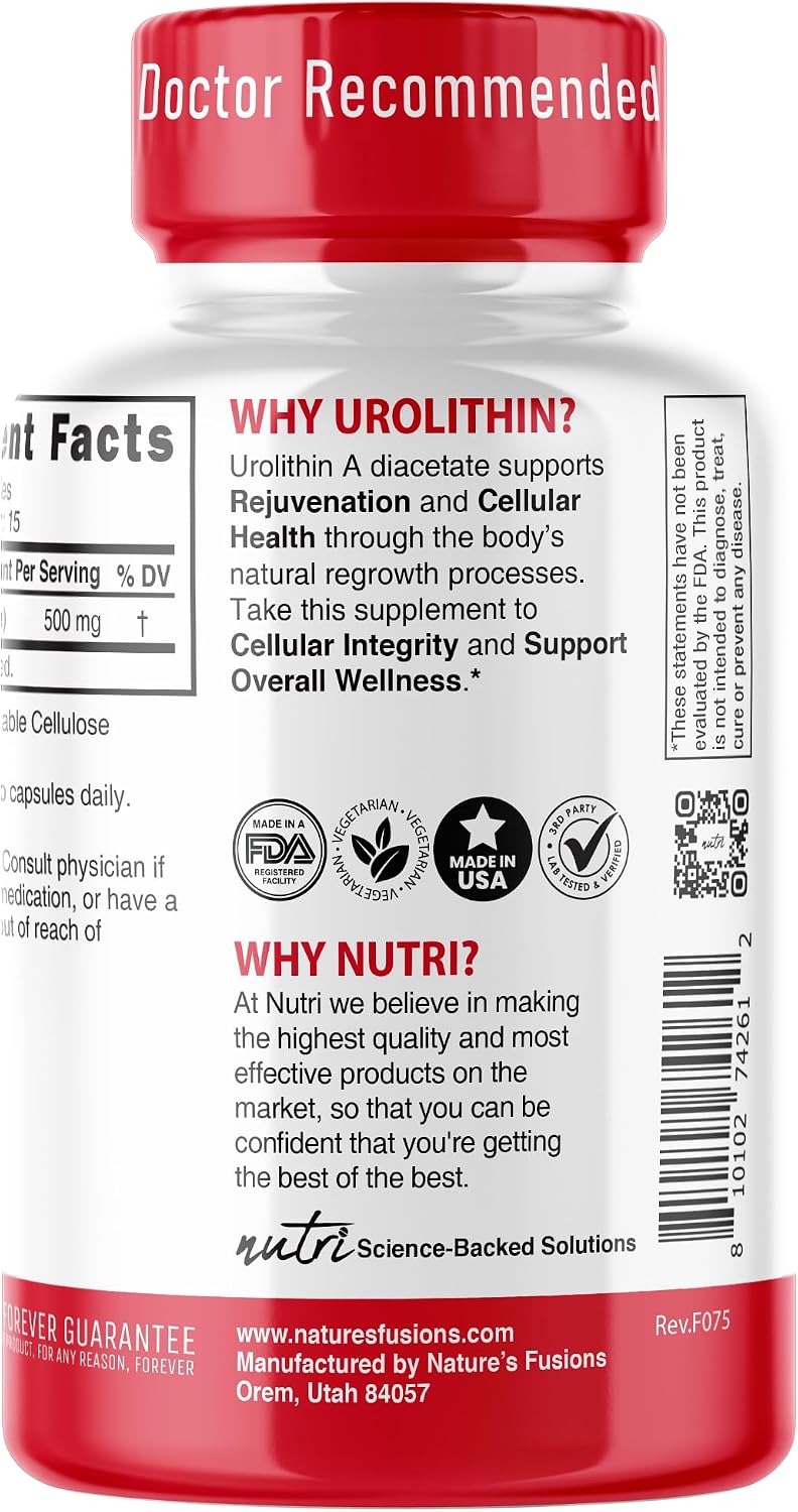 Nutri Urolithin A Supplement 500mg - Antioxidant & Cellular Health Support - 30 Vegan Capsules - görsel 3