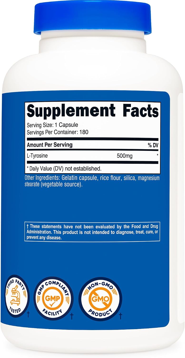 Nutricost L-Tyrosine 500mg, 180 Capsules (3 Bottles) - görsel 5