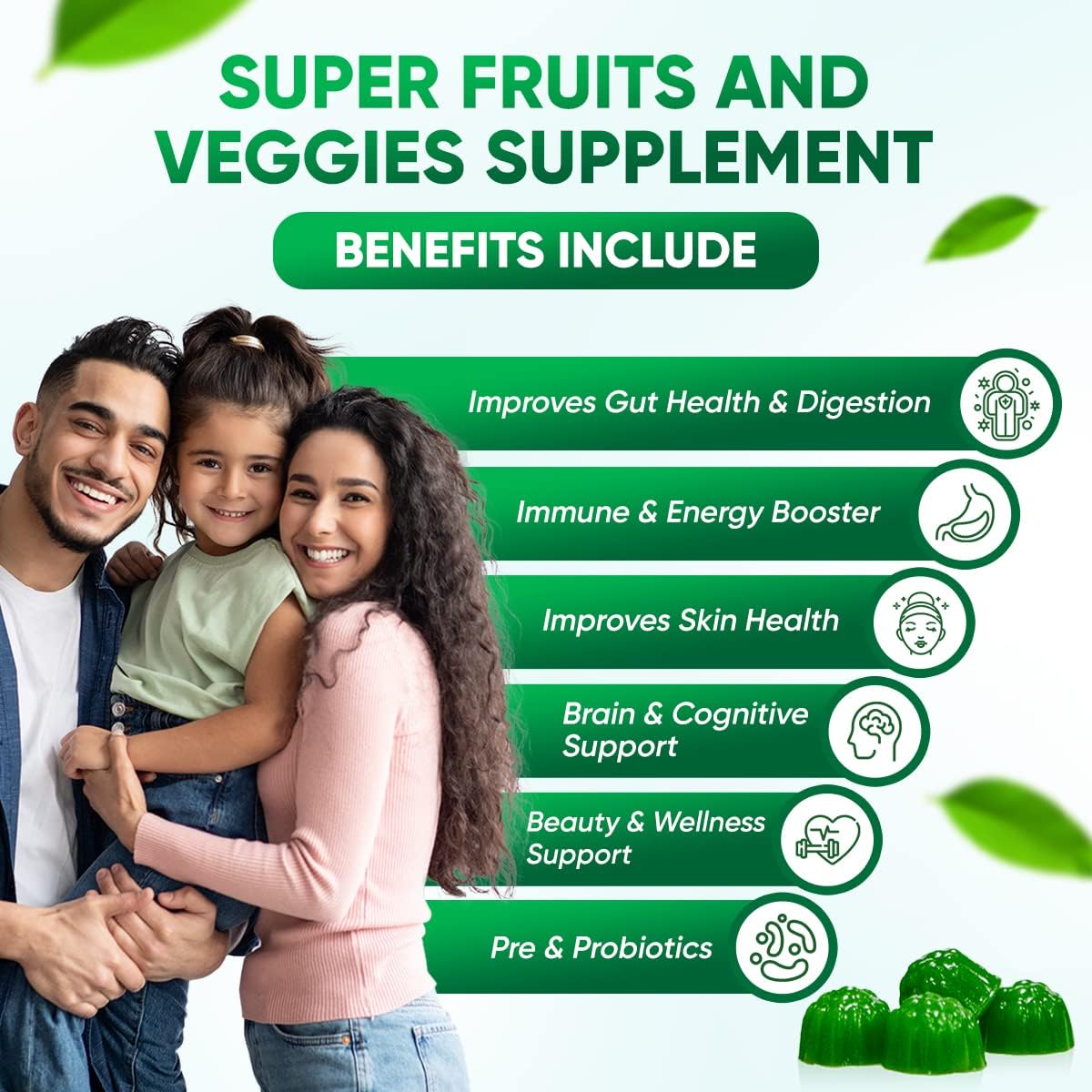 VVN Naturals Sugar-Free Organic Super Greens & Fruits Gummies (60 Vegan Gummies) - görsel 2