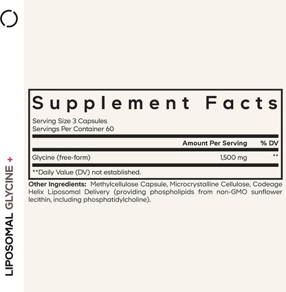 Codeage Liposomal Glycine+ – 1,500 mg Free-Form Glycine Supplement with Liposomal Delivery, 180 Capsules