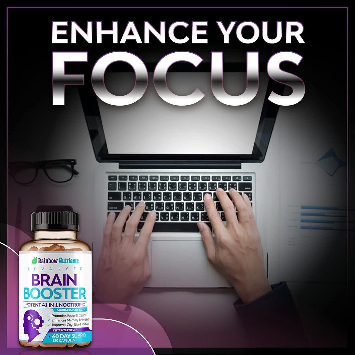 40-in-1 Brain Booster Supplements for Memory, Focus, Clarity, Energy, Performance | Natural Nootropic Brain Support Supplement with DMAE, Bacopa Monnieri & More | For Men & Women | 120 Veggie Capsules - görsel 4