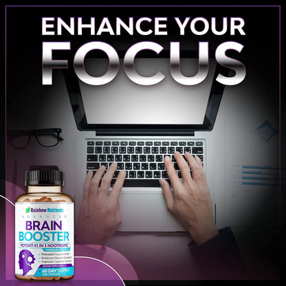40-in-1 Brain Booster Supplements for Memory, Focus, Clarity, Energy, Performance | Natural Nootropic Brain Support Supplement with DMAE, Bacopa Monnieri & More | For Men & Women | 120 Veggie Capsules