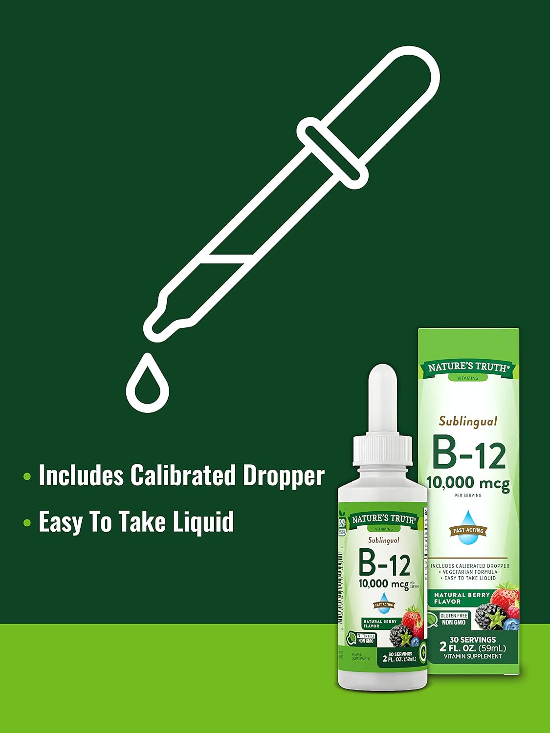 Nature's Truth Sublingual Vitamin B-12 10,000 mcg Liquid, Natural Berry Flavour, 60 ml - görsel 3