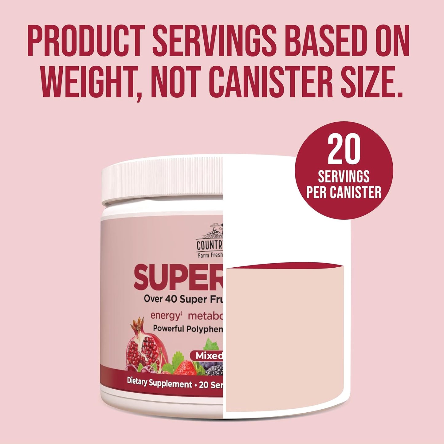 COUNTRY FARMS Super Reds, Energising Polyphenol Superfood, 48 Super Fruits and Berries, Powerful Antioxidants and Polyphenols, Supports Energy, 20 Servings, Mixed Berry Flavour - görsel 7