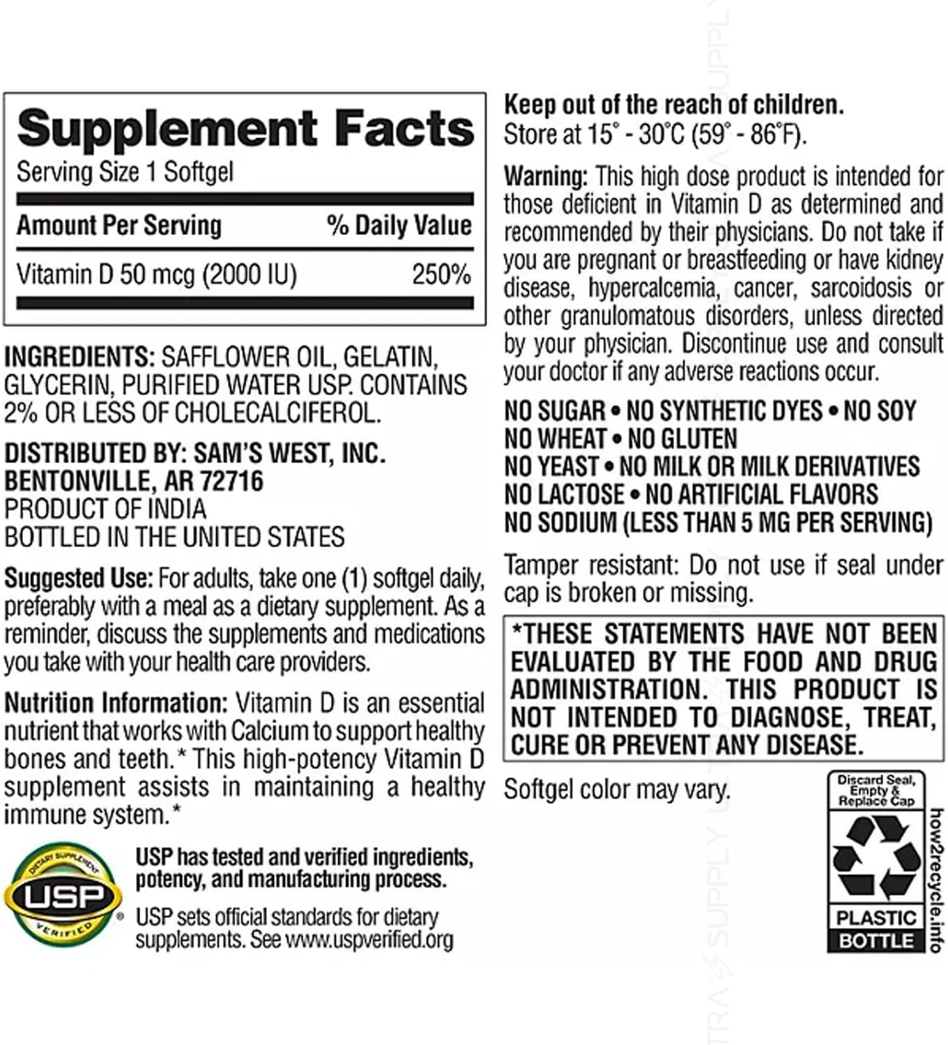 Members Mark Vitamin D3 2000 IU (50 mcg), 400 Soft gel capsules – Immune and Bone Health Support, Non-GMO, Gluten-free - görsel 5