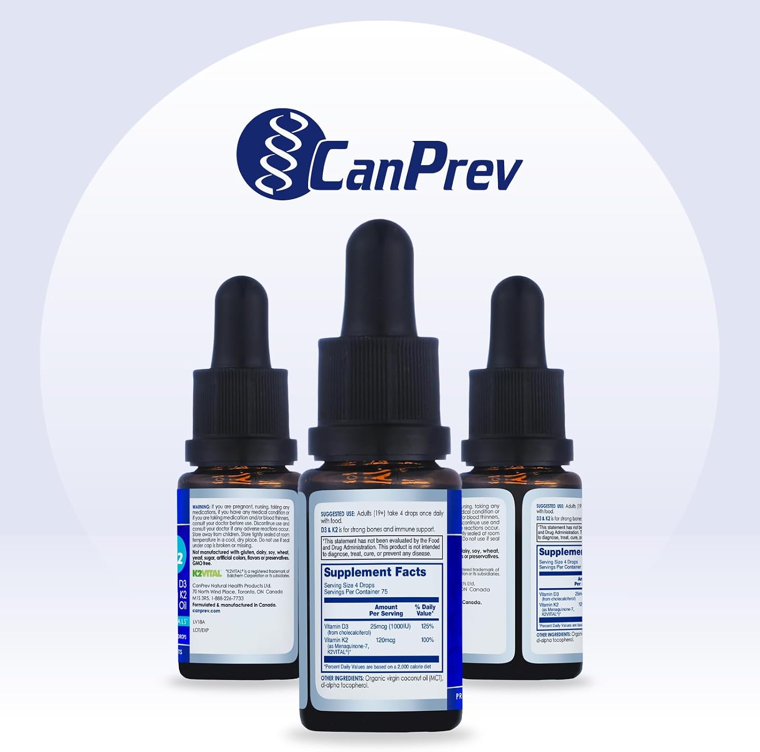 CanPrev D3 & K2 Drops - 250 IU vitamin D3 & 30 mcg MK-7 vitamin K2 per drop, MCT oil base, 15 ml - görsel 7