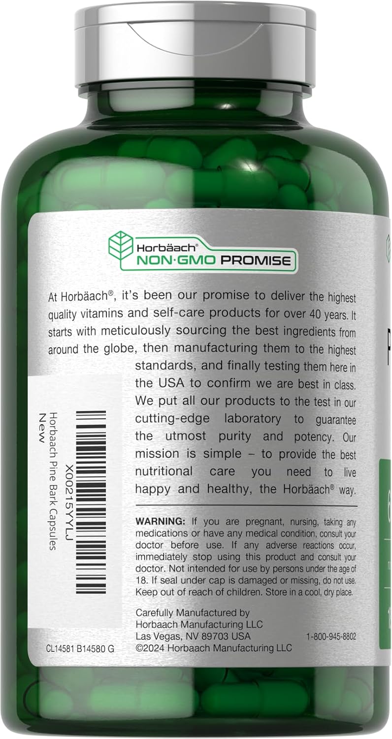 Horbäach Pine Bark Extract | 180 Capsules | Standardised to 75% Proanthocyanidins | Non-GMO, Gluten-free Supplement - görsel 3