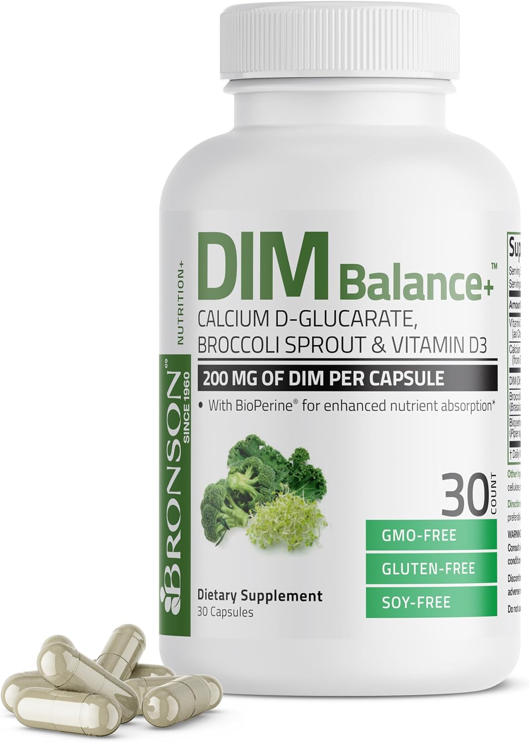 Bronson DIM Balance+ - Oestrogen Metabolism Support with Calcium D-Glucarate, Broccoli Sprout, Vitamin D3, 30 Vegetarian Capsules - görsel 1