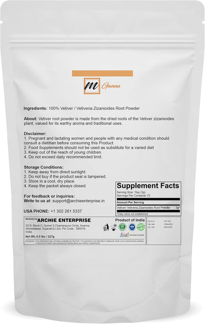 mGanna 100% Natural Vetiver Root Powder (Vetiveria Zizanioides) - 227g