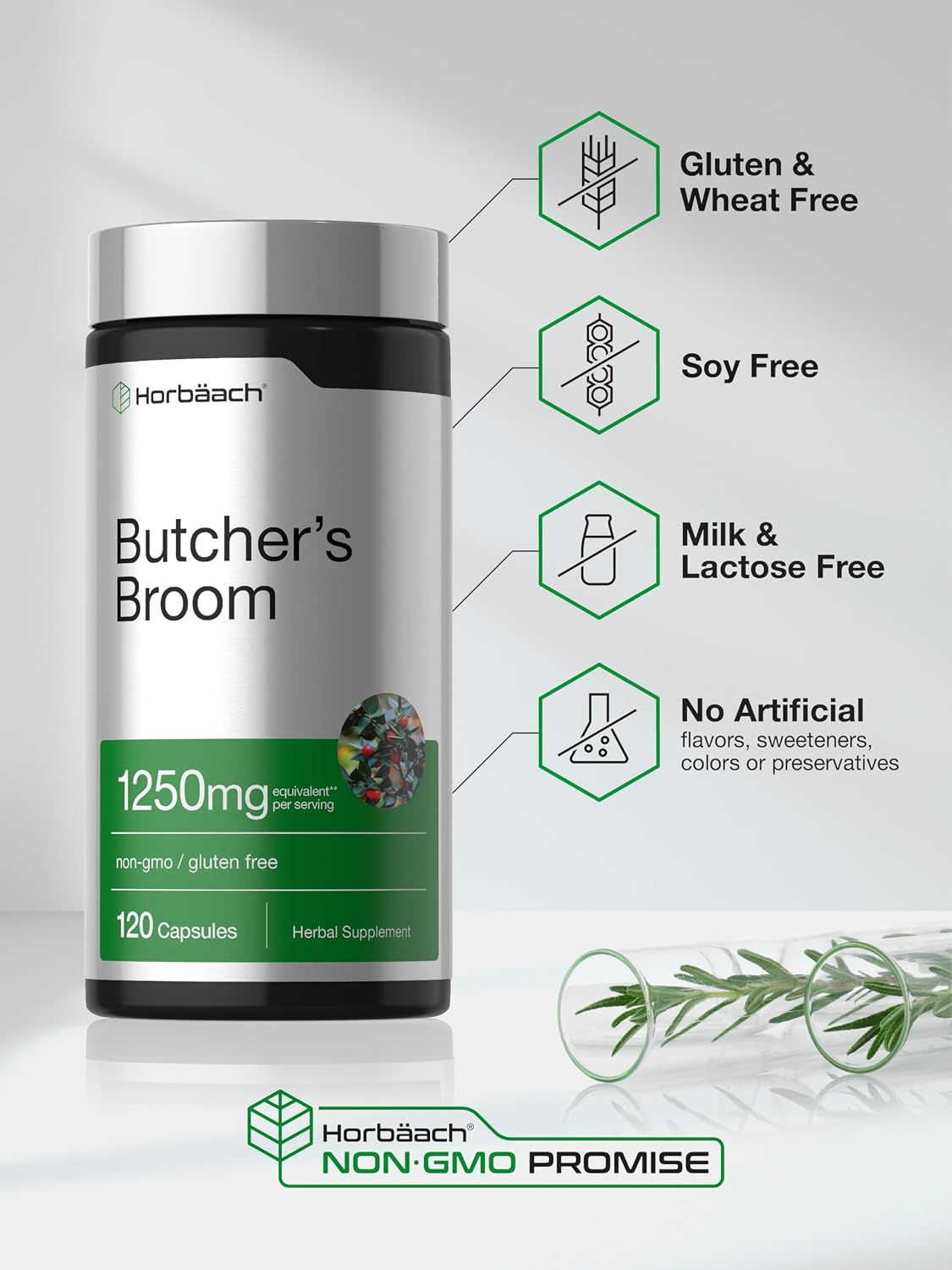 Horbaach Butchers Broom Capsules | 120 Capsules | Non-GMO, Gluten-free | Traditional Herb Root Extract Supplement - görsel 5