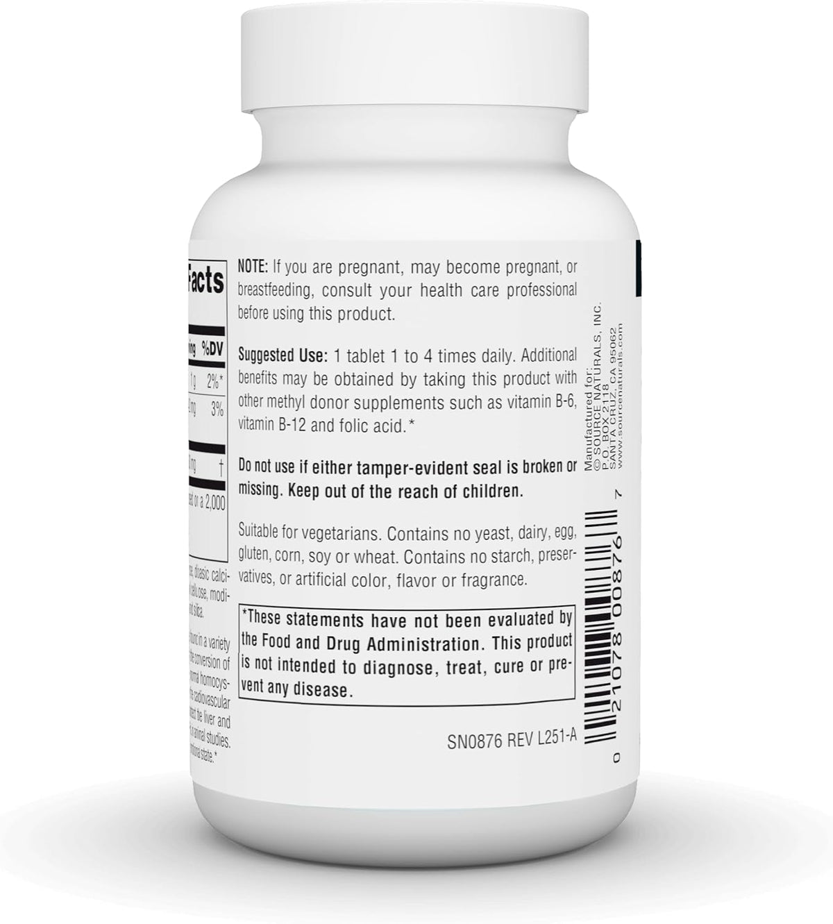 Source Naturals TMG, Trimethylglycine (Anhydrous Betaine) - 750 mg - 60 Vegetarian Tablets - görsel 4
