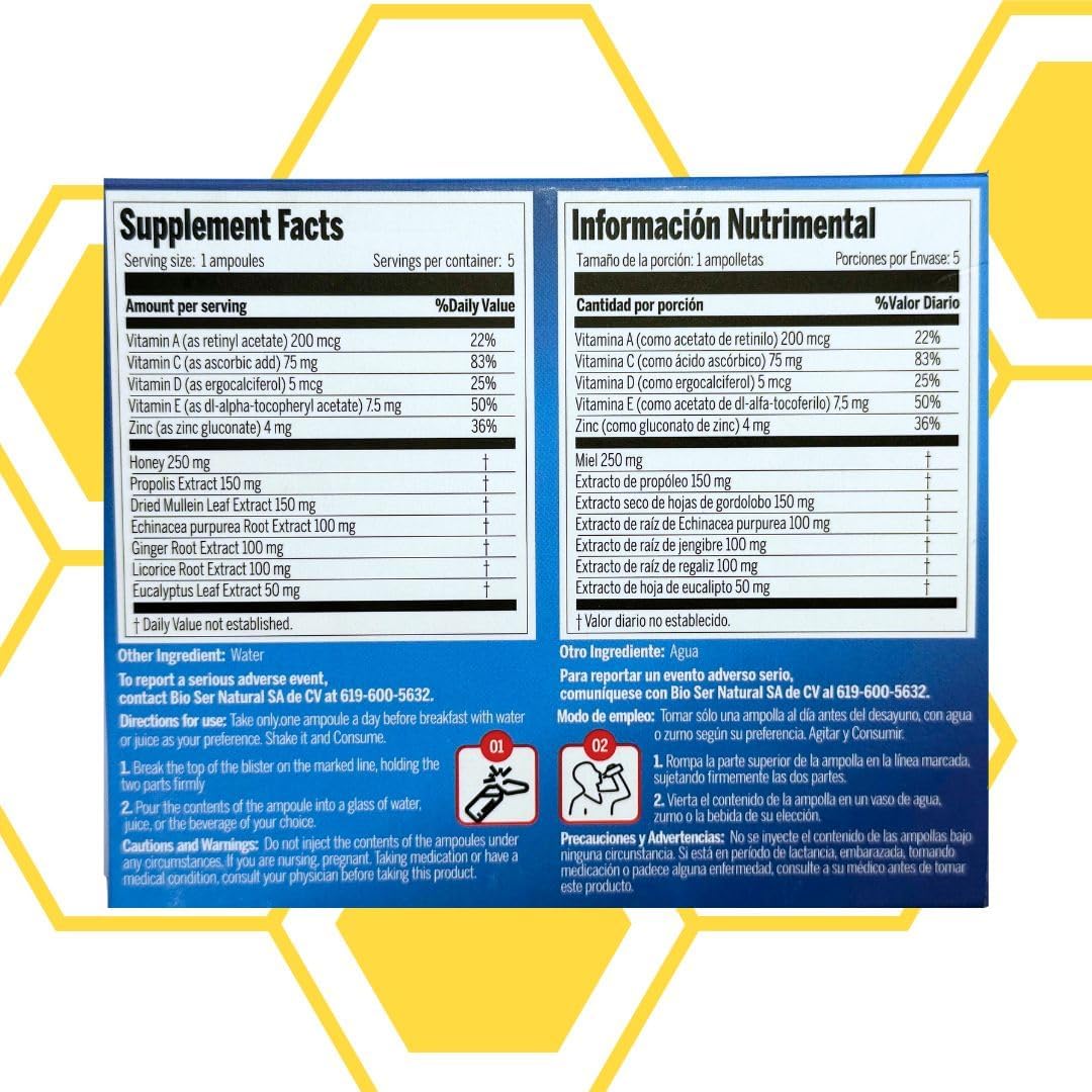 Aderogyl Oral Liquid Vitamins with A, C, D, E, Zinc, Propolis, Honey & Botanical Extracts - Immune Support - 5 Ampoules - görsel 8