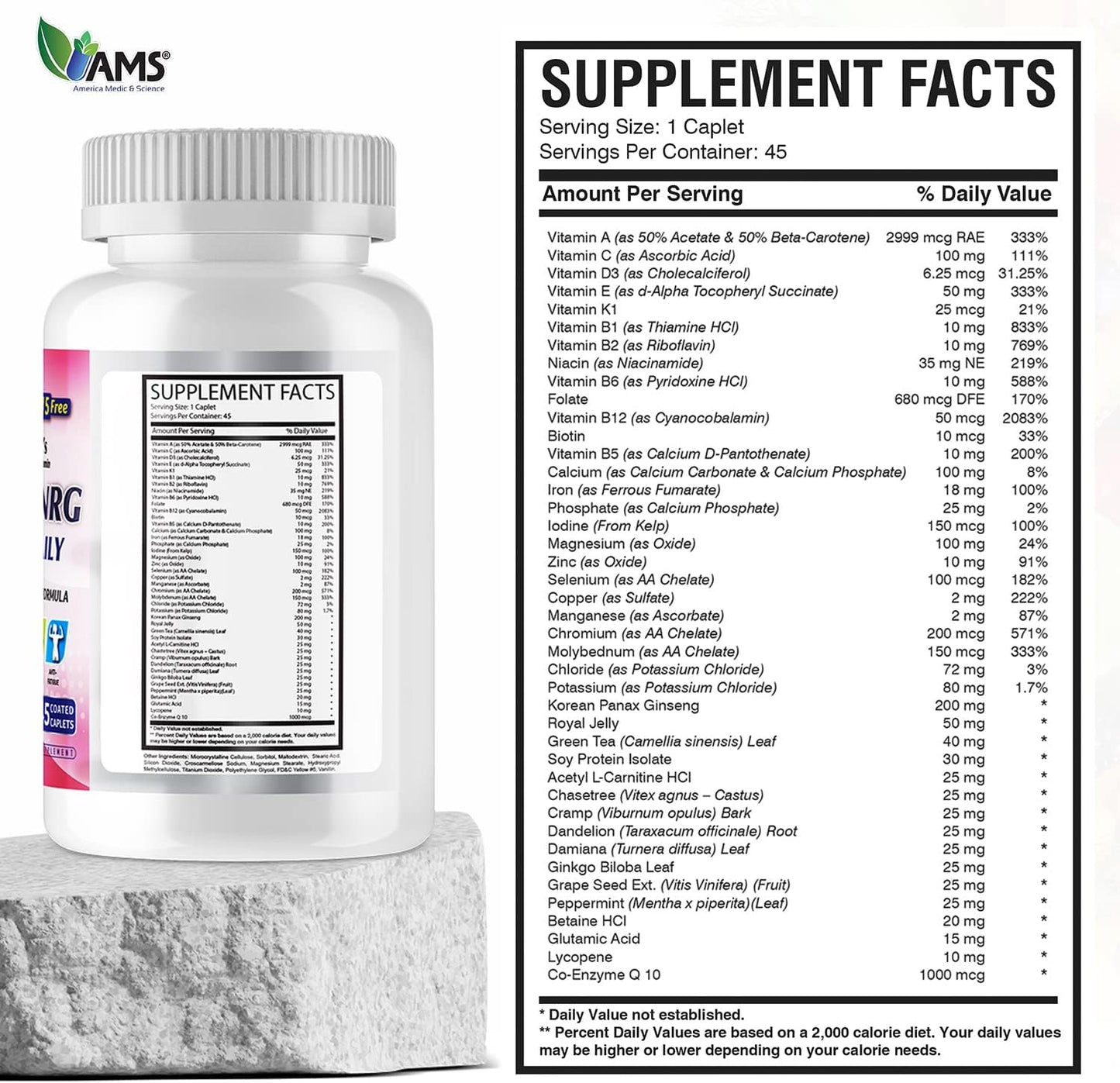America Medic & Science Women's Multivitamin Multi-NRG - 45 Coated Caplets - görsel 5