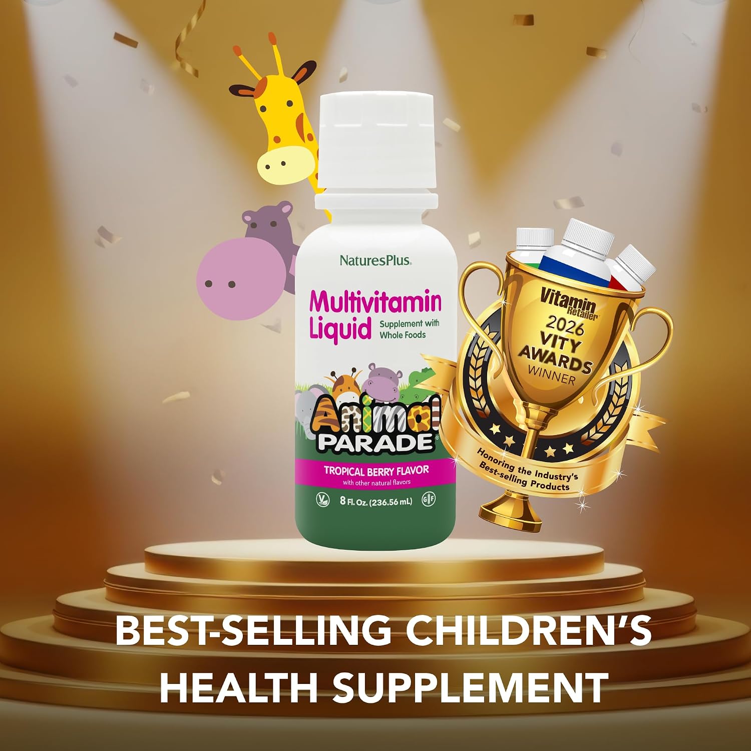 NaturesPlus Animal Parade Children's Liquid Multivitamin - Tropical Berry - 237 ml - görsel 2