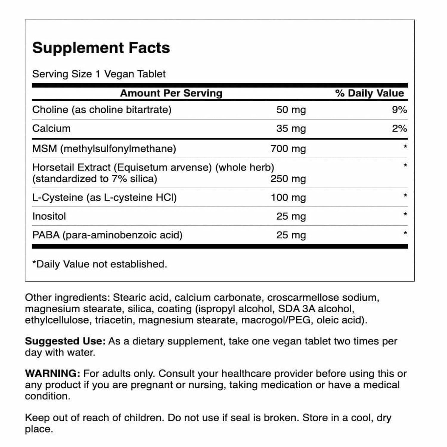 Swanson Hair, Skin & Nails Beauty Supplement with MSM and Horsetail Extract (60 Vegan Tablets) - görsel 2