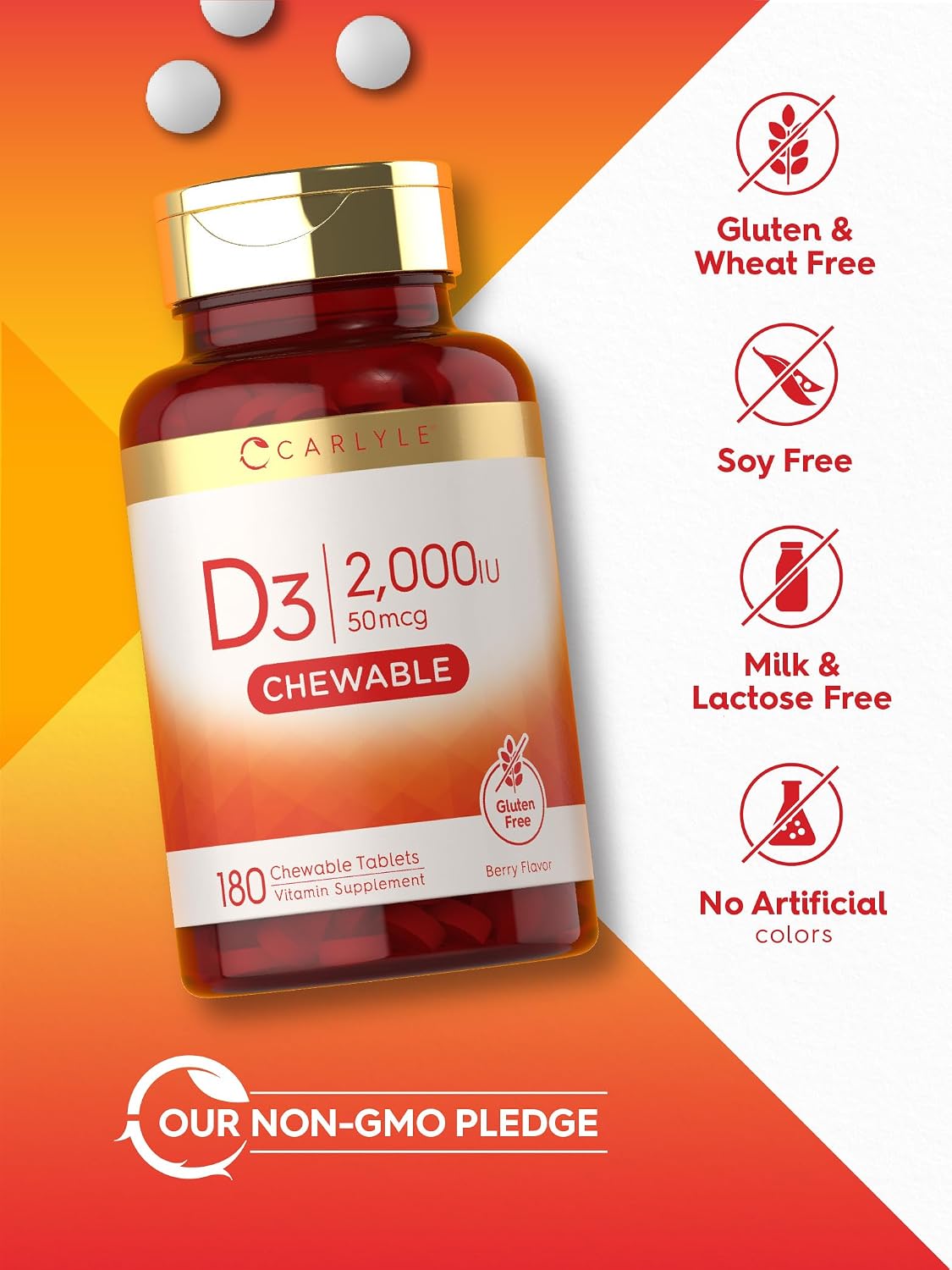 Carlyle Chewable Vitamin D3 2000 IU - 180 Berry Flavoured Tablets - görsel 5