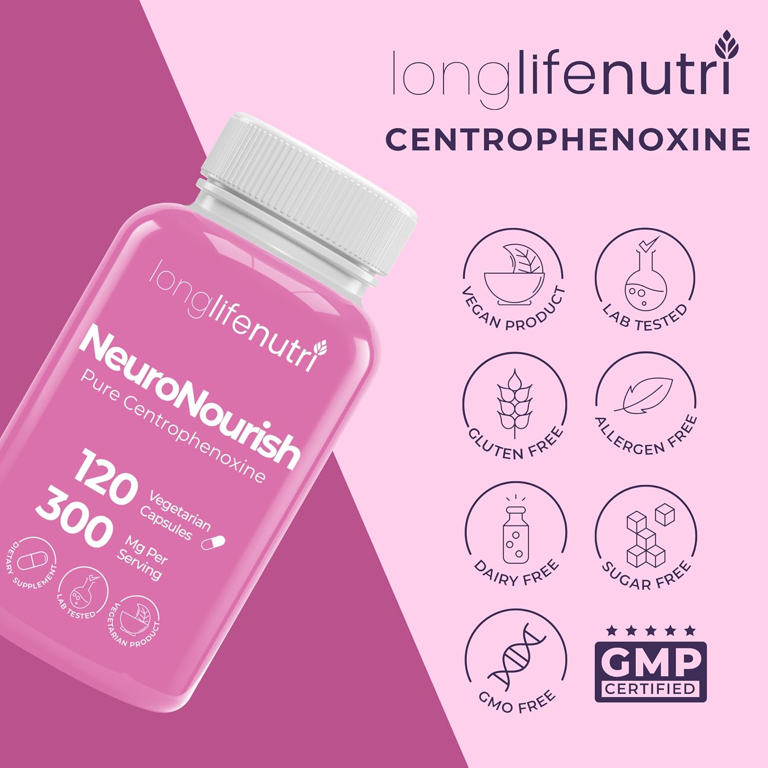 LongLifeNutri NeuroNourish Centrophenoxine 300mg, 120 Vegetarian Capsules - görsel 7