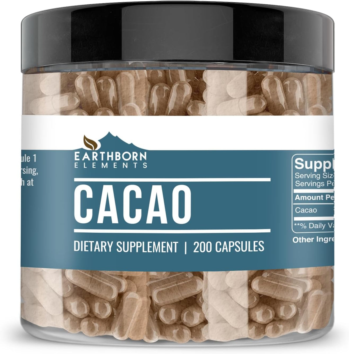 Earthborn Elements Cacao (Cocoa) 200 Capsules, Pure & Undiluted, No Additives - görsel 1