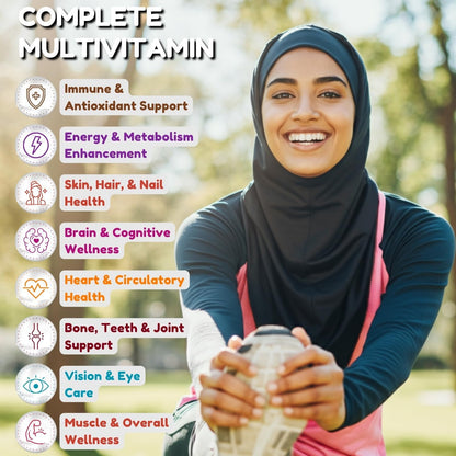 SHIFAA NUTRITION Halal Multivitamin for Women, Men & Adults – 30 Liquid Capsules with Iron, CoQ10, and 42 Fruits & Vegetables