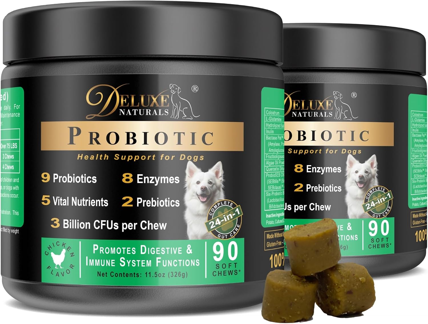 Deluxe Naturals Probiotic Soft Chews for Dogs – Digestive & Immune Support – 180 Count (2 x 90ct) – Chicken Flavour - görsel 1
