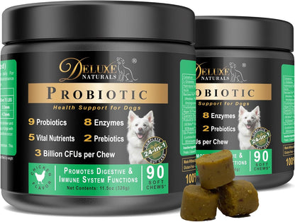 Deluxe Naturals Probiotic Soft Chews for Dogs – Digestive & Immune Support – 180 Count (2 x 90ct) – Chicken Flavour