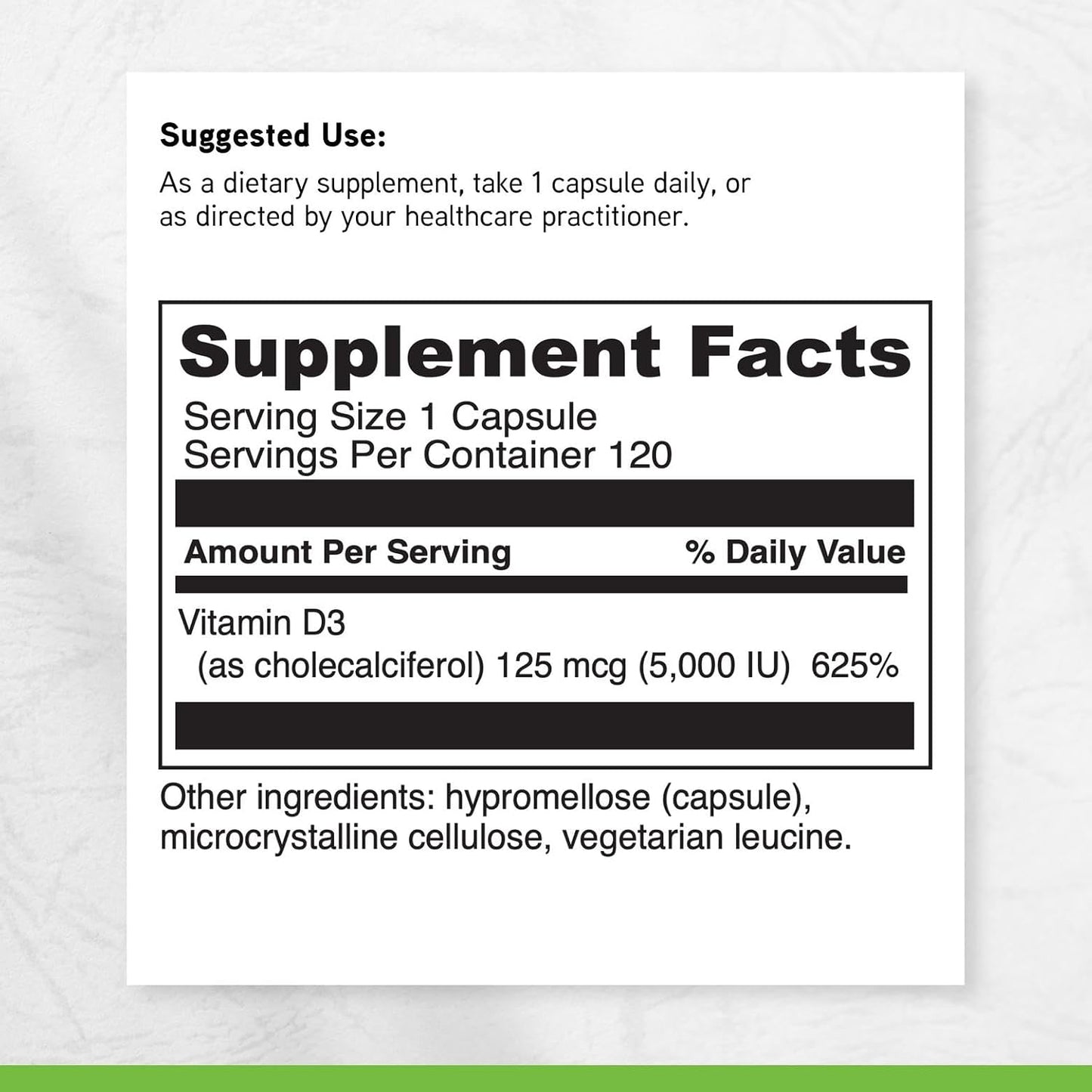 DAVINCI Labs Vitamin D3 5000 IU - Food Supplement for Bone, Immune, and Muscle Health - 120 Capsules - görsel 6