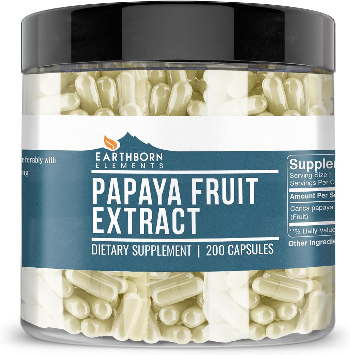 Earthborn Elements Papaya Fruit Extract 200 Capsules, Pure & Undiluted, No Additives - görsel 1