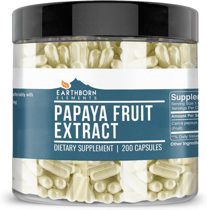 Earthborn Elements Papaya Fruit Extract 200 Capsules, Pure & Undiluted, No Additives