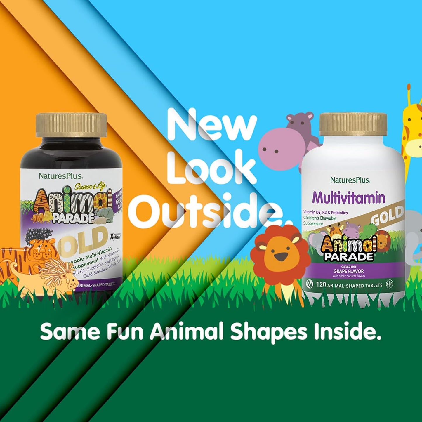 NaturesPlus Animal Parade Gold Children's Multivitamin - Grape Flavour - 120 Chewable Tablets (Pack of 2) - Vegan, Gluten-free - görsel 2