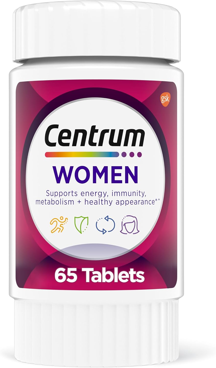 Centrum Multivitamin for Women, Multivitamin/Multimineral Supplement with Iron, Vitamin D3, B Vitamins and Antioxidant Vitamins C and E, Gluten-free, Non-GM Ingredients - 65 Tablets - görsel 1