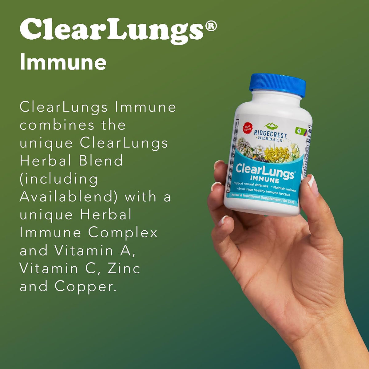 RidgeCrest Herbals ClearLungs Immune – Lung Support Supplement with Elderberry, Zinc, Vitamin C, and Herbal Immune Complex (60 Vegan Capsules) - görsel 5