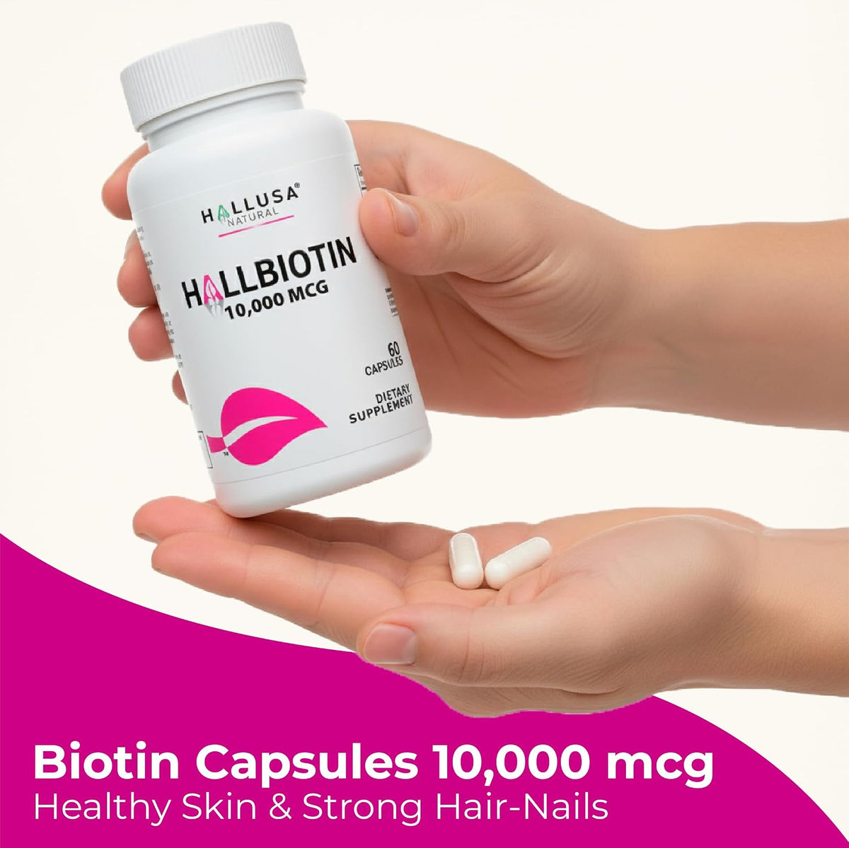 Hallusa Natural Biotin 10,000mcg, 60 Capsules - görsel 8
