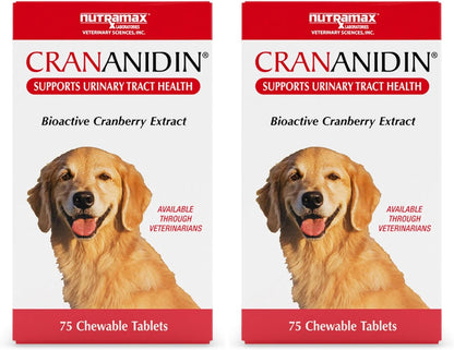 Nutramax Crananidin for Dogs, Urinary Tract Health and Bladder Support, Cranberry Supplement, Chewable Tablets, 75 Count