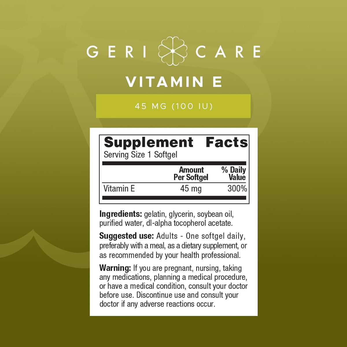 GeriCare High-Potency Vitamin E Capsules – 100 IU for Skin & Immune Support, 45mg | 100 Count - görsel 8